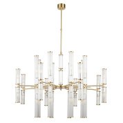 тридцатидвухрожковая подвесная люстра с многоярусными стеклянными цилиндрами