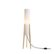 торшер с вытянутым конусным плафоном на треноге из дерева