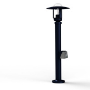 садовый фонарь синего цвета с прозрачным куполом и встроенной розеткой