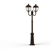двухрожковый уличный фонарь на столбе с куполообразными плафонами коричневого оттенка