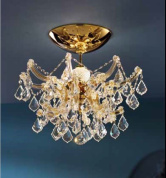 потолочная люстра с хрустальными подвесами и золотистой чашей