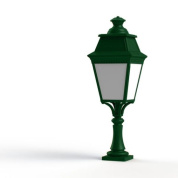 садовый фонарь с зелёным корпусом и стеклянным плафоном