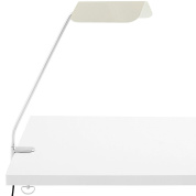 настольный светильник с зажимом и плоским белым плафоном