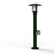 садовый фонарь зеленого цвета с купольным плафоном и встроенной розеткой