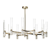 подвесная люстра с множеством цилиндрических стеклянных плафонов на круговой раме