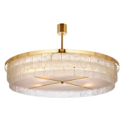 двухъярусная потолочная люстра с кольцевыми плафонами из перламутровых секций