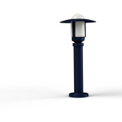 садовый фонарь синего цвета с прозрачным плафоном под козырьком