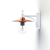 настенный светильник с белым металлическим корпусом и медным диском