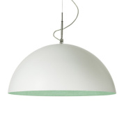 подвесной светильник полусферический с белым корпусом и зелёным внутренним покрытием