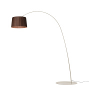 торшер с дугообразной опорой и плафоном кофейного оттенка