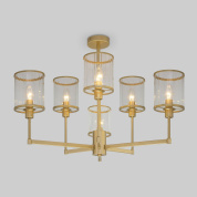 пятиламповая потолочная люстра со стеклянными цилиндрическими плафонами на металлической раме