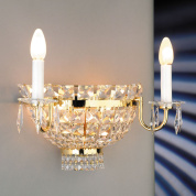 настенное бра с позолоченной хрустальной чашей и двумя свечными рожками