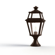 садовый фонарь тёмно-коричневого цвета с металлическим корпусом и прозрачным стеклом