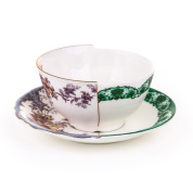 SE09745 Seletti Hybrid фарфоровая чайная чашка с блюдцем с орнаментом зелёного цвета