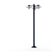 двухрожковый уличный фонарный светильник с прозрачными плафонами и синей опорой