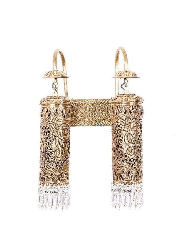 Hand Carved Brass & Crystal Mini Cylinder Wall Sconce бра FOS