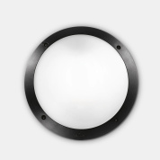 уличный настенный светильник с черной окантовкой и круглым корпусом