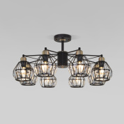 шестиламповая потолочная люстра с металлическим каркасом и прозрачными стеклянными плафонами
