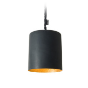 подвесная люстра с цилиндрическим чёрным плафоном и тёплой золотистой внутренней отделкой