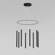 подвесная люстра с круглой рамой и вертикальными цилиндрическими подвесами