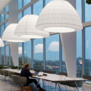 подвесная люстра с полупрозрачным плафоном белого цвета