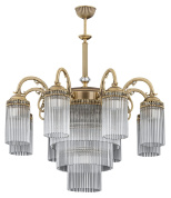 девятиламповая подвесная люстра с рифлёными стеклянными цилиндрами