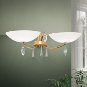 настенное бра с двумя овальными матовыми плафонами и золотистыми декоративными элементами