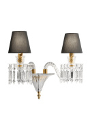 настенное двухрожковое бра с хрустальными подвесками и текстильными абажурами