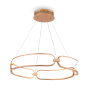 подвесной светильник золотистого оттенка с кольцевой рамой и плавными контурами