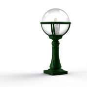садовый светильник с прозрачным плафоном на зелёной стойке