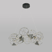 подвесная люстра из геометрических металлических каркасов с прозрачными кристаллами