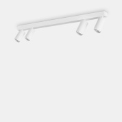 потолочный светильник с четырьмя источниками света на белой планке