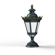 садовый светильник-столбик с фонарным плафоном в зелёной патине