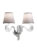 настенное двухрожковое бра с текстильными абажурами и стеклянными рожками