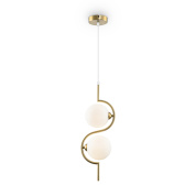 подвесной светильник с двумя шарами на изогнутой латунной дуге