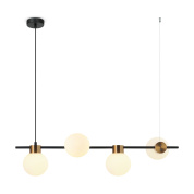 подвесной светильник с тремя шарообразными плафонами на чёрной перекладине
