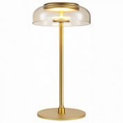настольная лампа с прозрачным куполообразным плафоном и латунным основанием