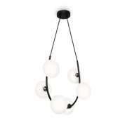 подвесная люстра с шаровыми плафонами и металлическими дугами чёрного цвета