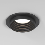 встраиваемый потолочный точечный светильник круглой формы с утопленным источником света и концентрическими кольцами черного цвета