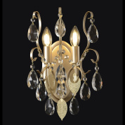 настенное бра с хрустальными подвесками и декоративной рамой золотого цвета