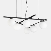 подвесная люстра с шестью шарообразными стеклянными плафонами на металлическом каркасе