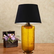 Anasa Blue Glass Tall Yellow Hand Etched Lamp With Brass Base And Top настольная лампа Sutra Decor 141086