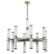 шестнадцатирожковая подвесная люстра с рифлёными стеклянными цилиндрами