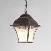 уличный подвесной фонарь с металлическим корпусом и стеклянными плафонами на цепи