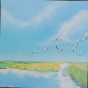 53889 Картина в раме Летающие птицы 120х120см Kare Design
