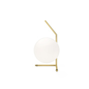 прикроватный светильник с шарообразным плафоном на изогнутом основании