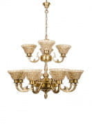 Brass Cast Arm And Golden Mosaic Glass 2 Tier 12 Light Chandelier люстра FOS Lighting Meenakshi-MNKKatora-CH8+4