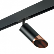 потолочный светильник на штанге черного цвета с медным отражателем для однофазной трековой системы