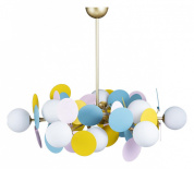 люстра на штанге с разноцветными плафонами