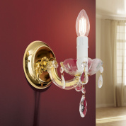 одноламповое настенное бра с хрустальными подвесками и золотистой арматурой